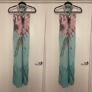 TIE DYE Pastel Maxi Dress (Beach) Handmade w/ Neck Tie. One Size